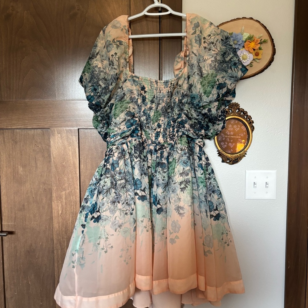 Anthropologie Let Me Be Flo Ruched Mini Dress Plus Size 3X Floral Puff Sleeve - Picture 9 of 15
